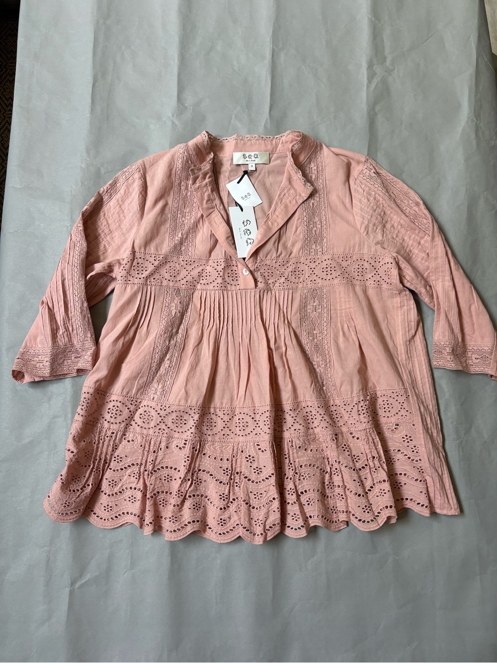 NWT Sea New York Naomie Blush Eyelet Split-Neck Tunic Size 6.